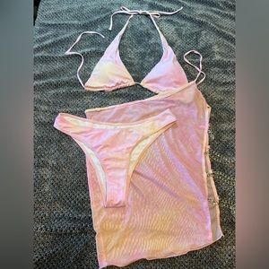 So pretty n pink! Bikini with sheer skirt. Size large. #P71